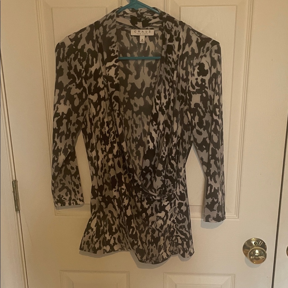 Chaus Black, gray and White Animal Print top size small